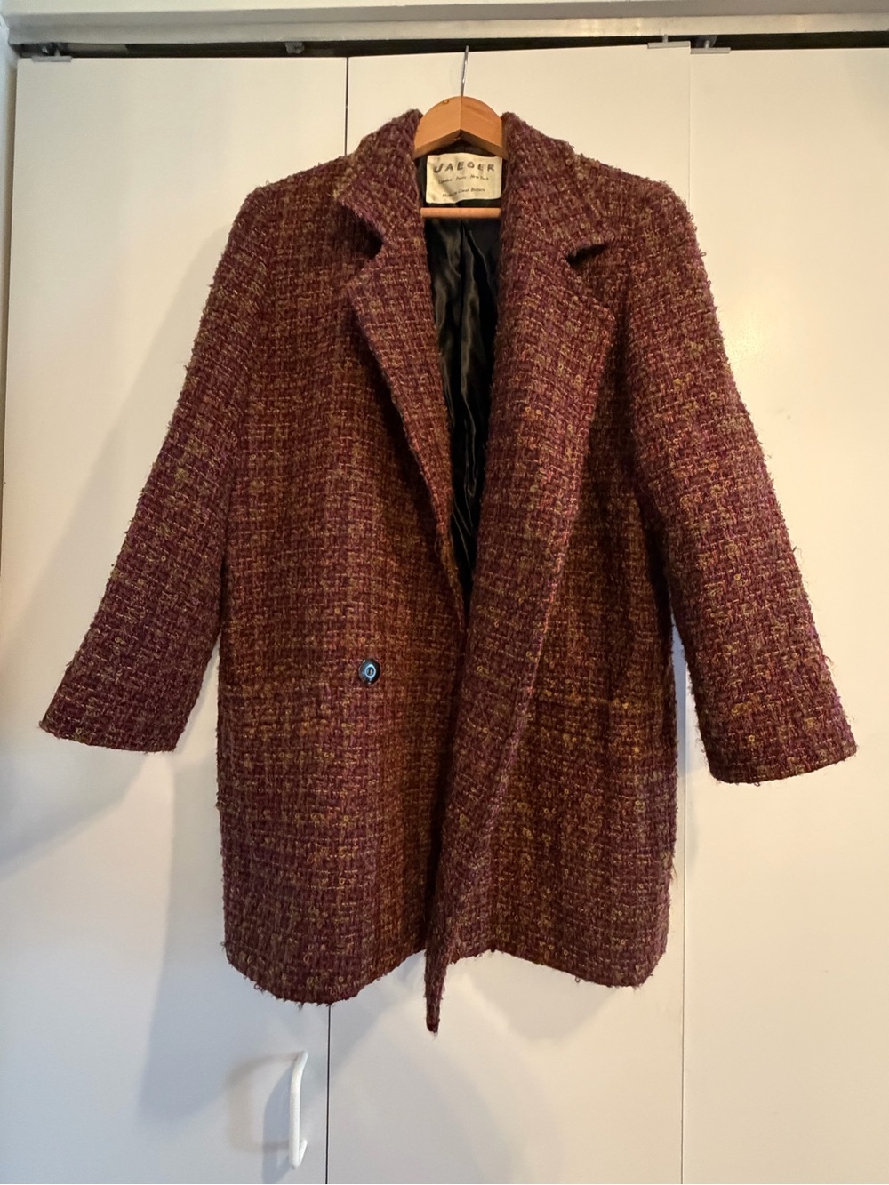 Vintage Jaeger Bouclé Wool-Blend Coat in Burgundy